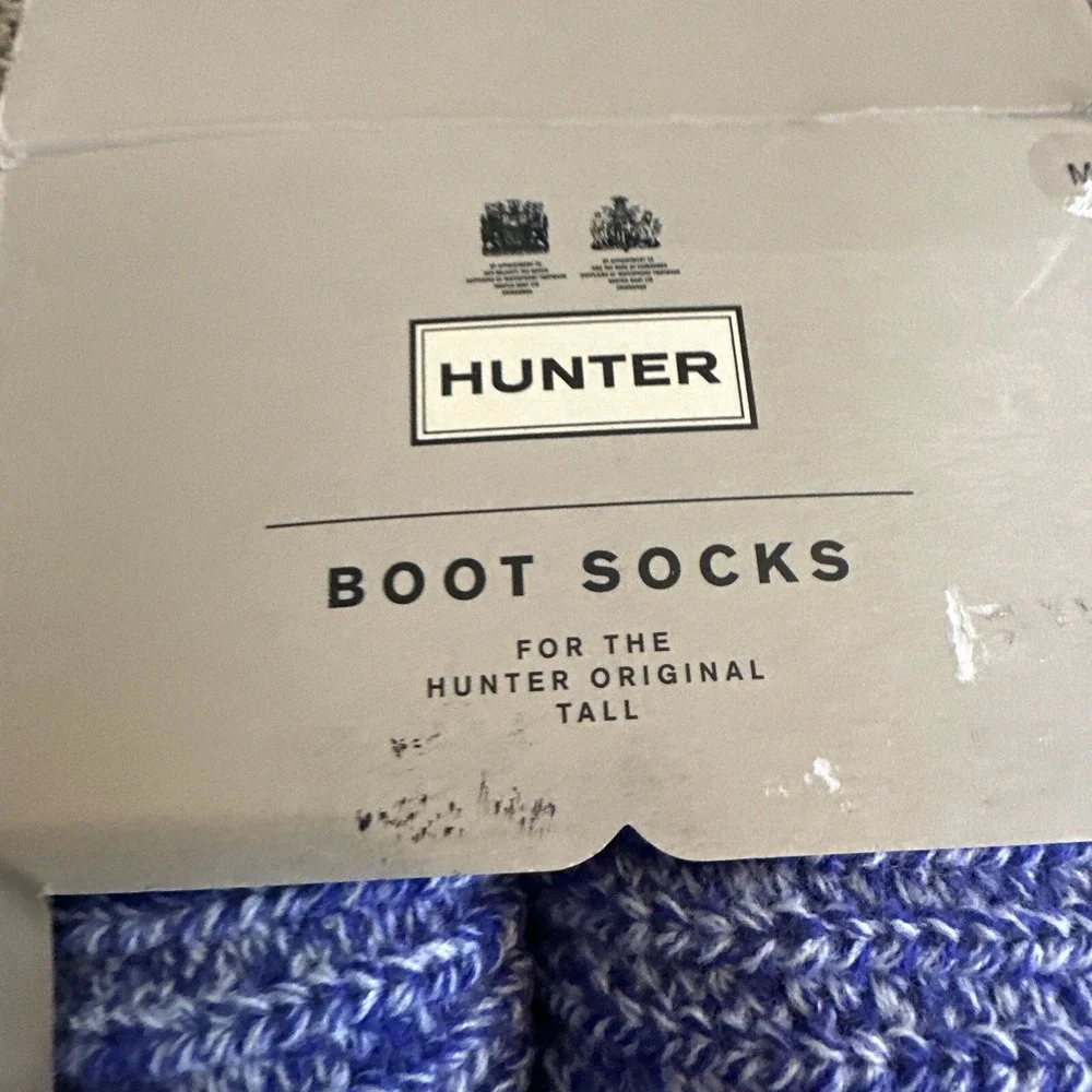 Hunter Original Tall Cable‎ Knit Boot Socks Size Electric Storm Blue Marle New!
